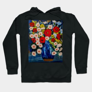 Some fun and bright poppies and mixed flowers in different vibrant colors in a glass vase Hoodie